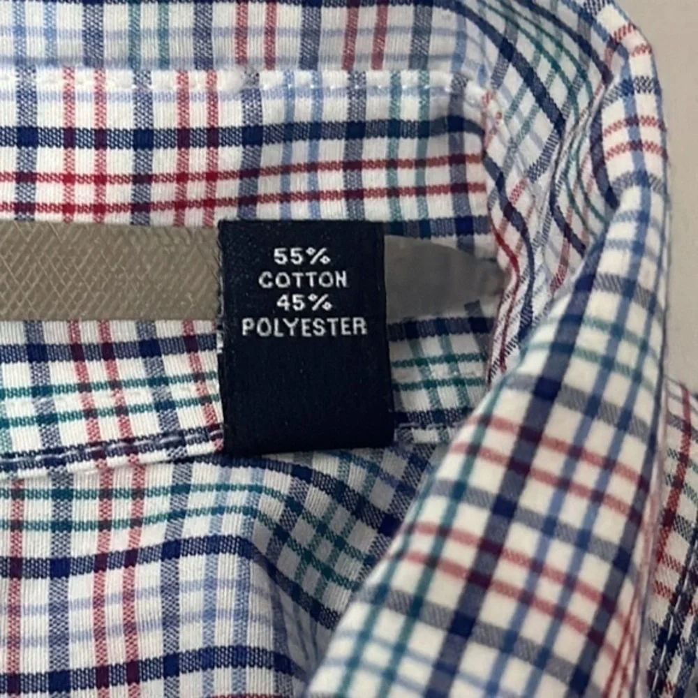 Men's BIG FIT Dress Shirt Stretch plaid (Big) 18 34/35  ‎ Red white blue